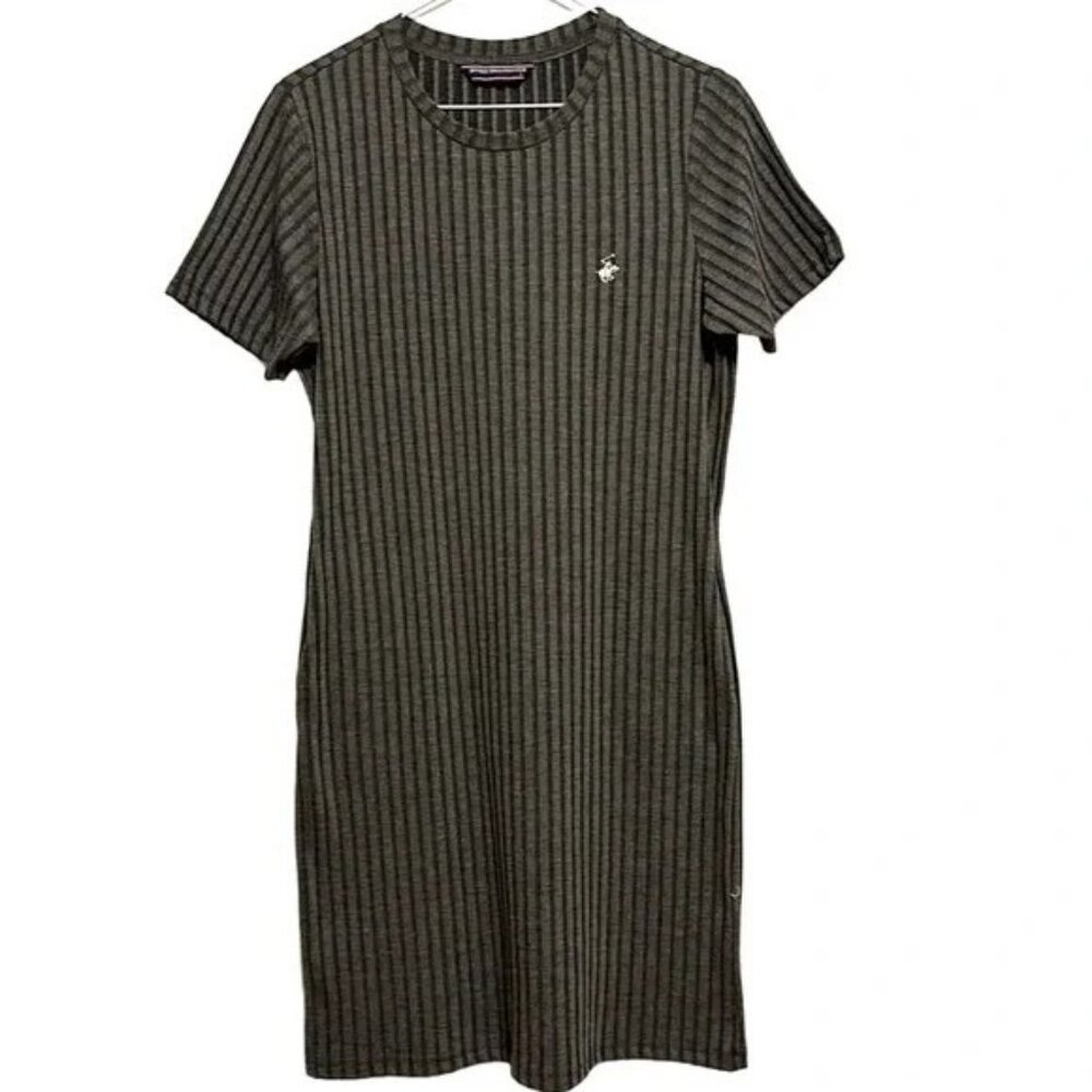 Beverly Hills Polo Club stripe grey dress size L
